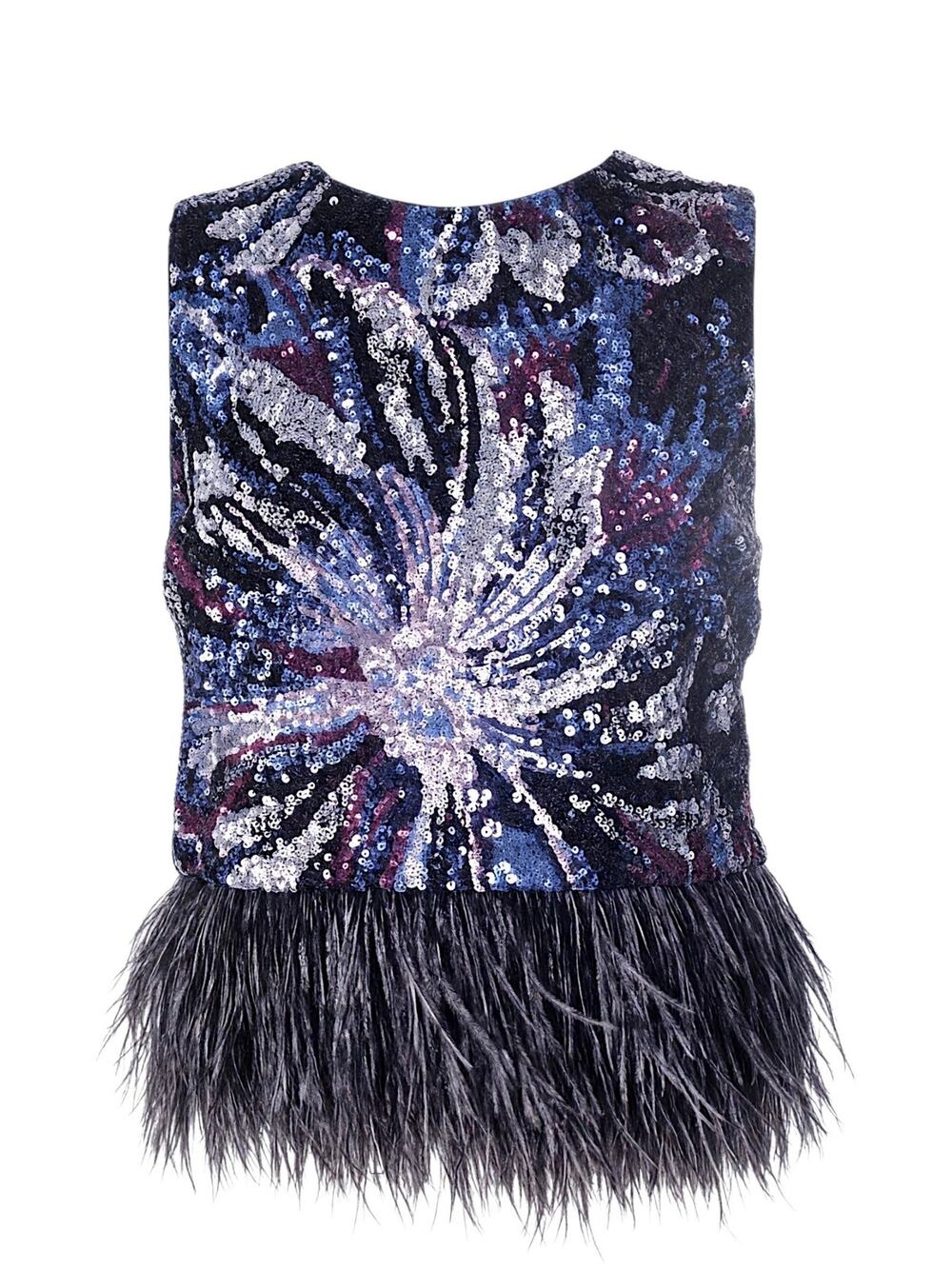 NWT Le Superbe Abstract Floral Murakami Sleeveless Top Feather Trim Size 4